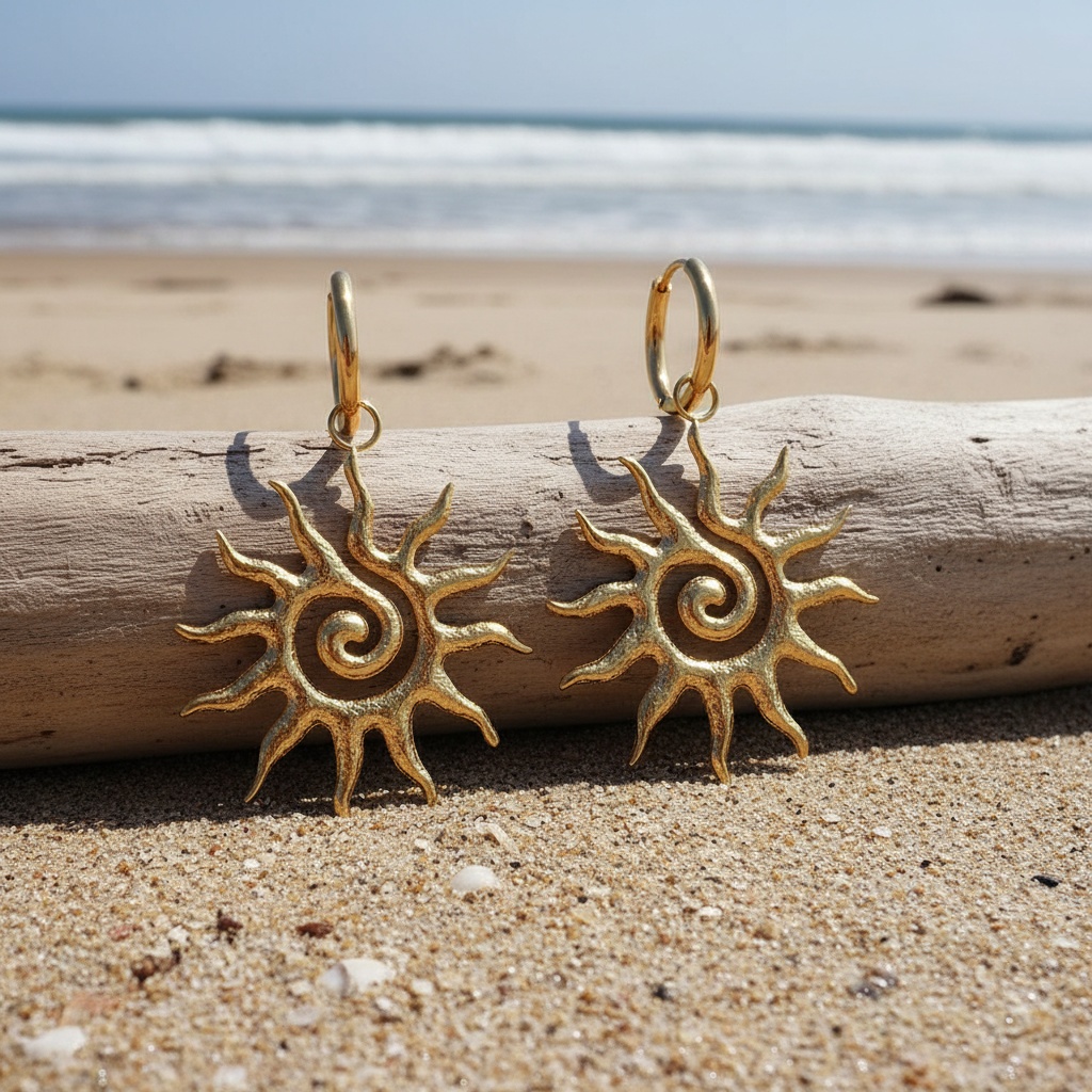 Sun-Shaped Stainless Steel Earrings — Vintage Style Gift